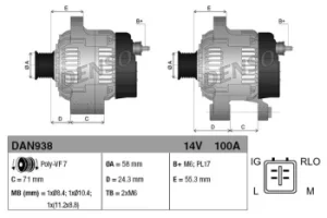 Image of Denso DAN938 Alternator 14 V 100 A