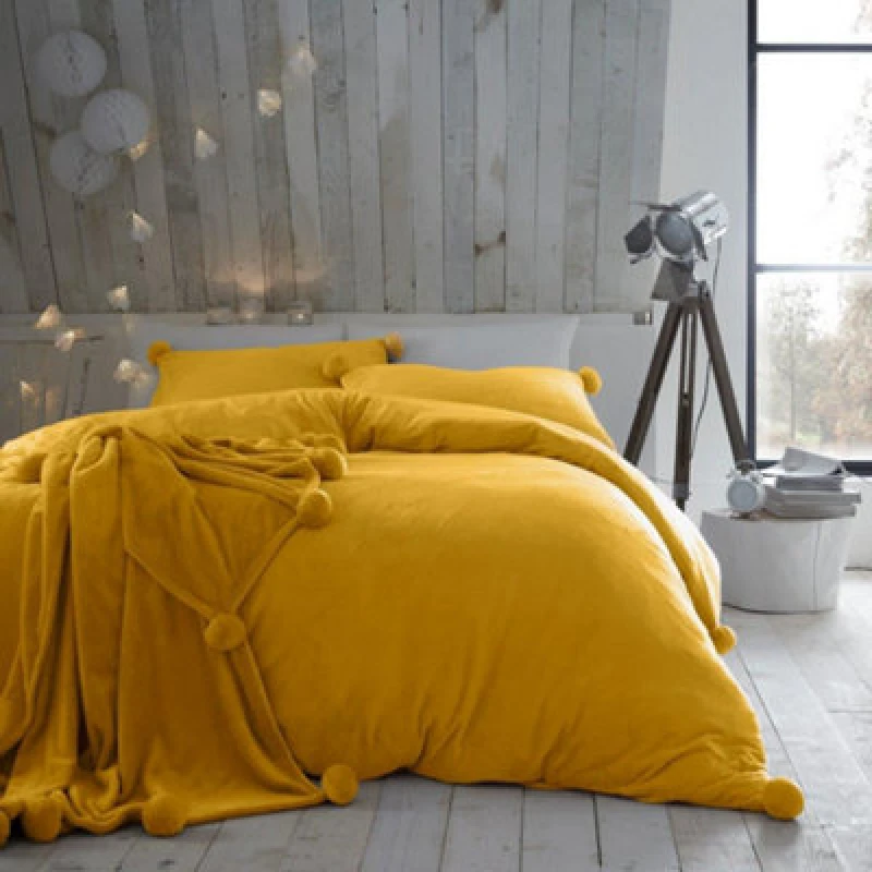 Image of Smart Living Smart Living Teddy Bear Fluffy Pom Pom Soft Fleece Duvet Cover Set With Pillowcases in Gold Size: Single Gold Single Unisex 50513463693
