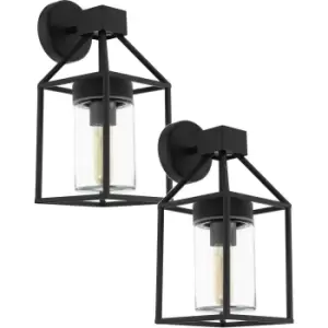 Image of 2 PACK IP44 Outdoor Wall Light Black & Square Glass shade 60W E27 Porch Lamp