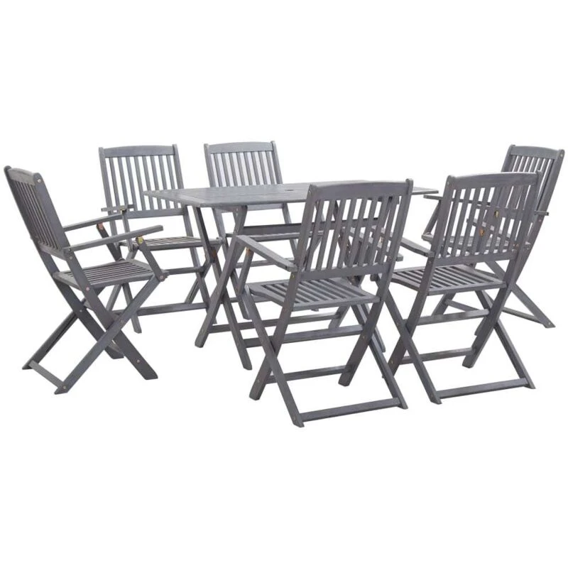 Image of VIDAXL 7 Piece Garden Dining Set Solid Acacia Wood Grey Vidaxl 8719883808789