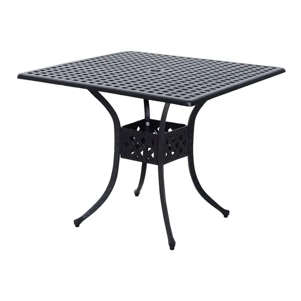 Image of Aluminium Outdoor Garden Dining Table with Umbrella Hole, Black