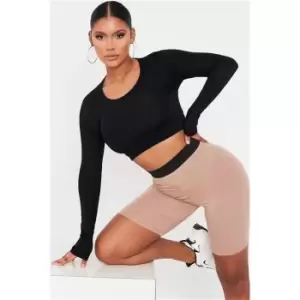 Image of I Saw It First Sand Elasticated Waist Cycling Shorts - Brown