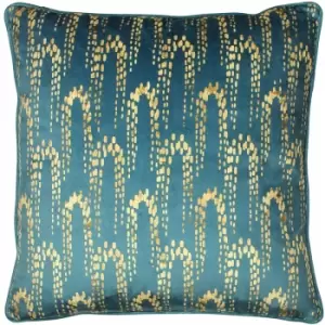 Image of Furn Wisteria Faux Foil Geometric Print Piped Edge Cushion Cover, Petrol, 50 x 50 Cm