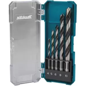 Image of D-72861 5 Piece Brad Point Wood Drill Bit Set 4 5 6 9 10mm Bits + Case - Makita