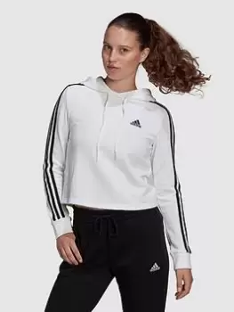Image of adidas 3 Stripe Cropped Hoodie - White Size XS Women