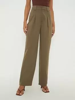 Image of Dorothy Perkins Pleated Front Straight Leg Trouser - Khaki, Green, Size 14, Women