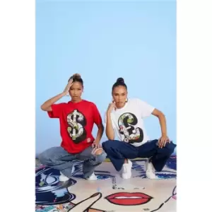 Image of I Saw It First Artist Collaboration Red D13ego Monogram Dollar Sign Oversized T-Shirt - Red