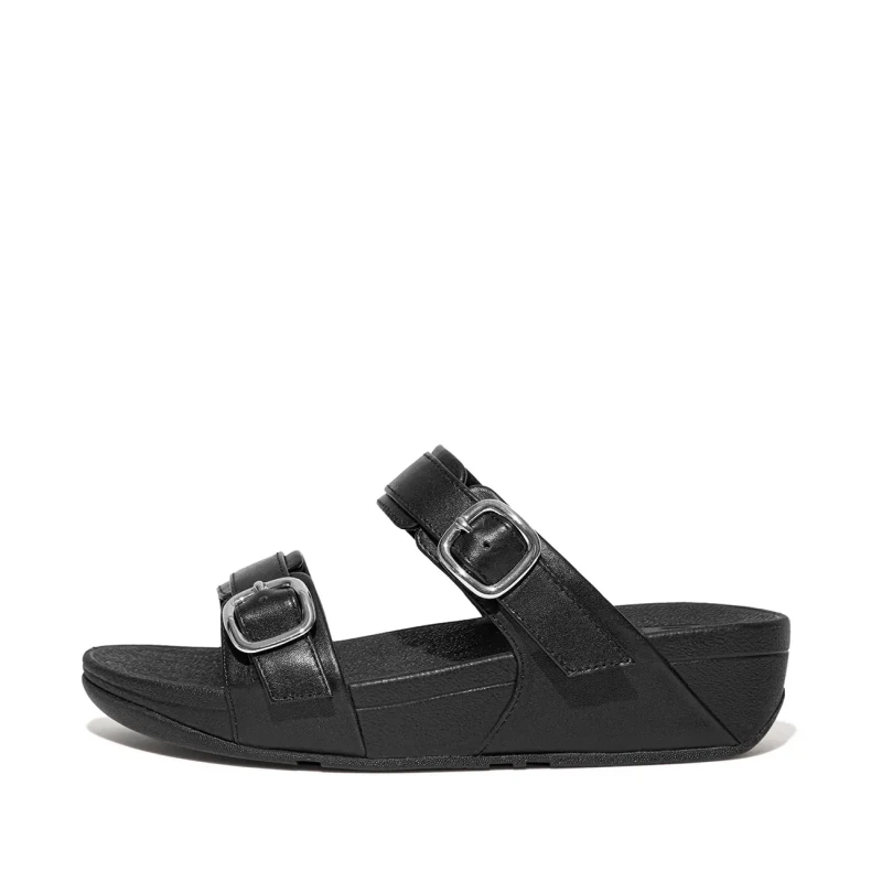 Image of FitFlop Lulu Adjustable Slides Leather Womens Comfort Sandals - All Black - Size:UK 6