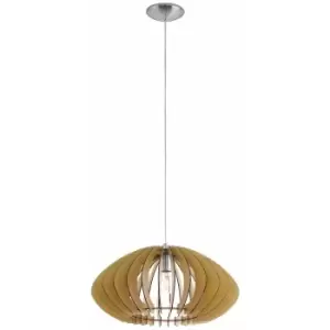 Image of Pendant Ceiling Light Colour Satin Nickel Shade Maple Wood Bulb E27 1x60W