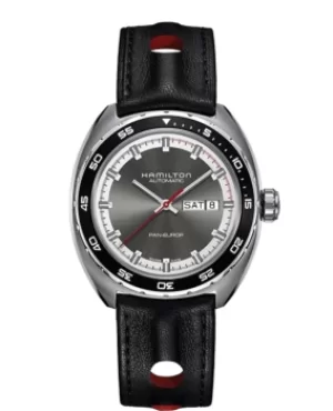 Image of Hamilton American Classic Pan Europ Auto Grey Dial Black Leather Mens Watch H35415781 H35415781
