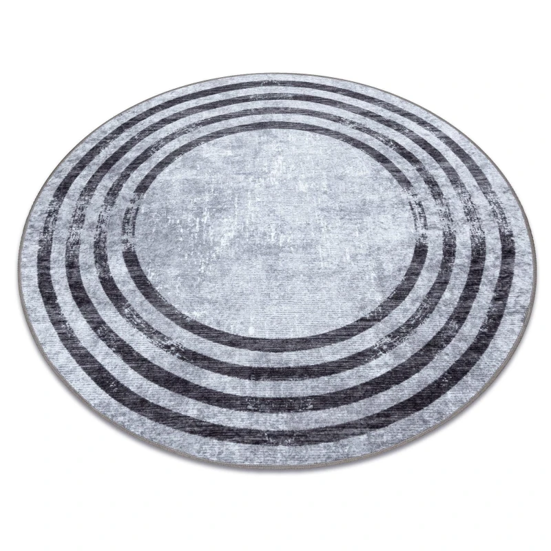 Image of RugsX Miro 51231.806 Circle Washing Carpet Lines Anti Slip - Grey / Black Circle 200 Cm