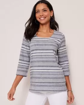 Image of Cotton Traders Womens Cotton-Linen Stripe Top in Blue