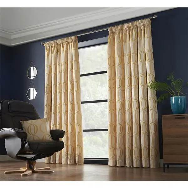 Image of Other Omega Multi Yarn Fully Lined Pencil Pleat Curtains - Ochre/Cream 117x229cm
