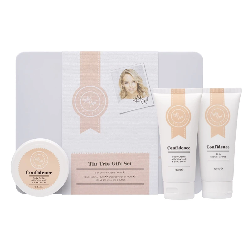 Image of Katie Price Confidence Tin Trio Gift Set 100ml Rich Shower Gel + 100ml Body Cream + 100ml Body Butter