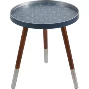Image of Sabina 40cm Dark Pine Abstract Geometric Side Table Sapphire Blue