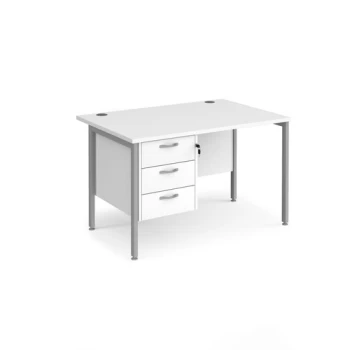 Image of Office Desk Rectangular Desk 1200mm With Pedestal White Top With Silver Frame 800mm Depth Maestro 25 MH12P3SWH