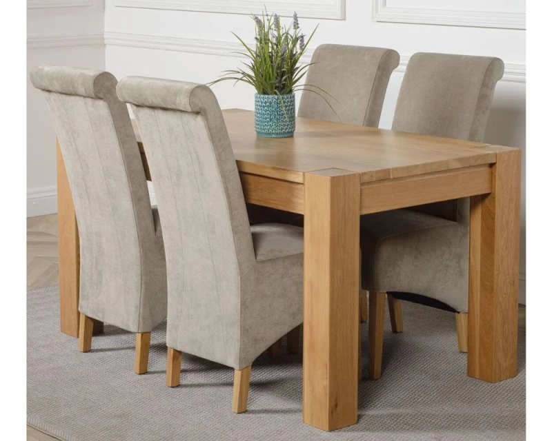 Image of Thats Furniture Kuba 150 x 85cm Chunky Medium Oak Dining Table & 4 Montana Fabric Chairs in Grey Grey Unisex 150 x 85 cm