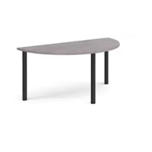 Image of Semi circular Black radial leg meeting table 1600mm x 800mm - grey oak
