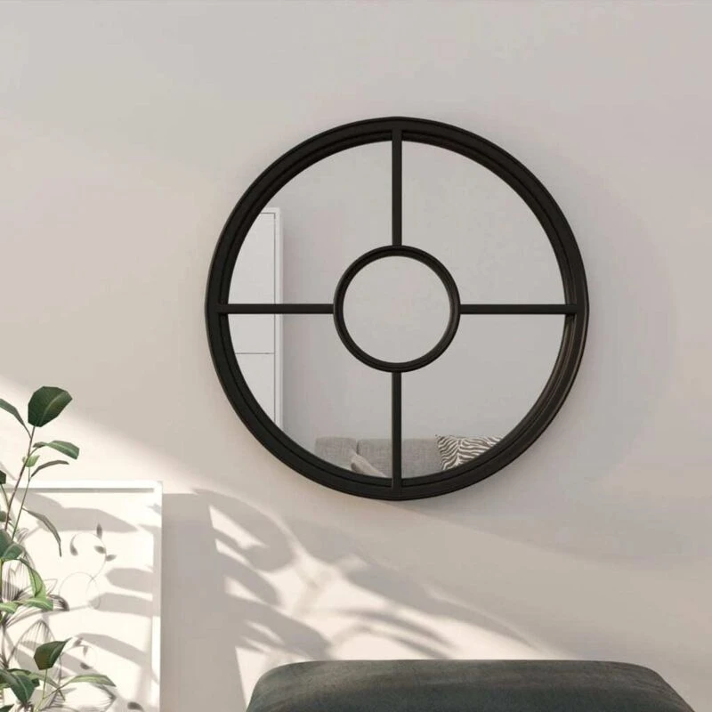 Image of VIDAXL Mirror Black 60x4cm Iron Round for Indoor Use Vidaxl 8720286774465