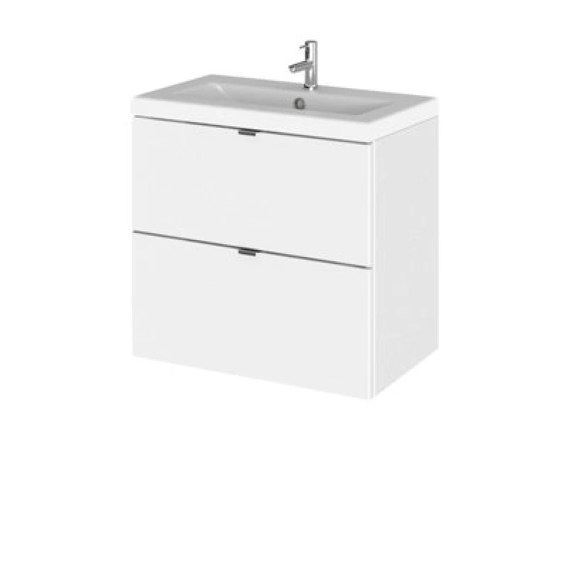 Image of Hudson Reed Fusion Wall Hung 2 Drawer Vanity Unit & Ceramic Basin, Stylish Vanity Unit With Basin, Gloss White, 600mm