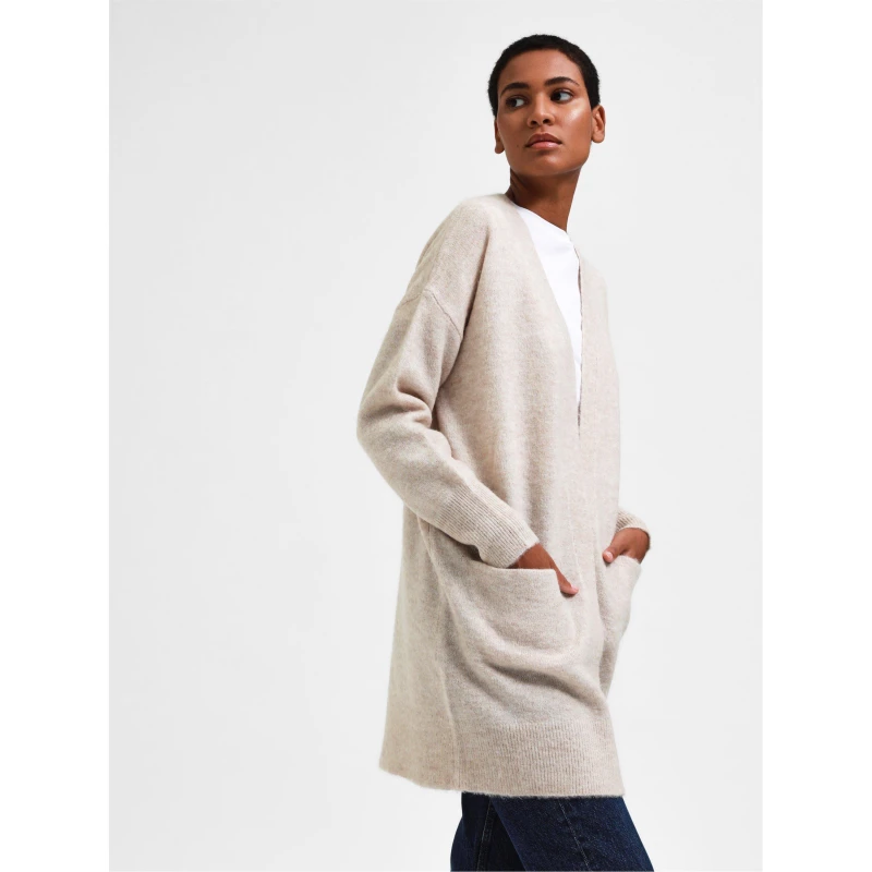 Image of Selected Femme Lulu Long Cardigan Birch female 10 (S)