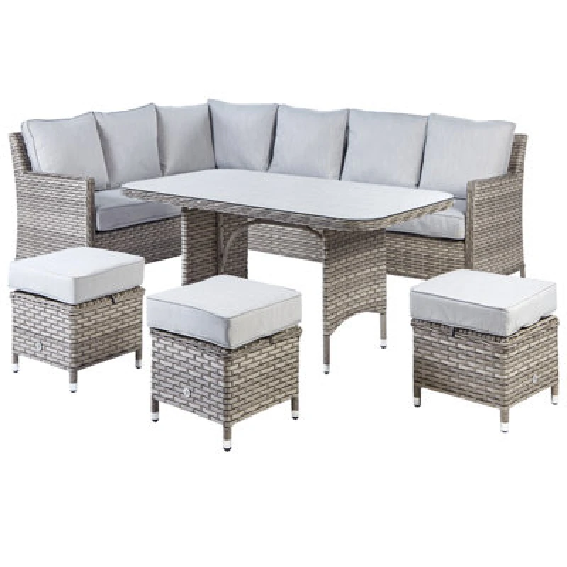 Image of Beliani Garden Lounge Set With Table And Ottoman 9 Seater Lacona Right Hand Pe Rattan Light Grey