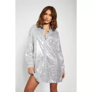 Image of I Saw It First Sequin Oversized Shirt Dress - Metallics
