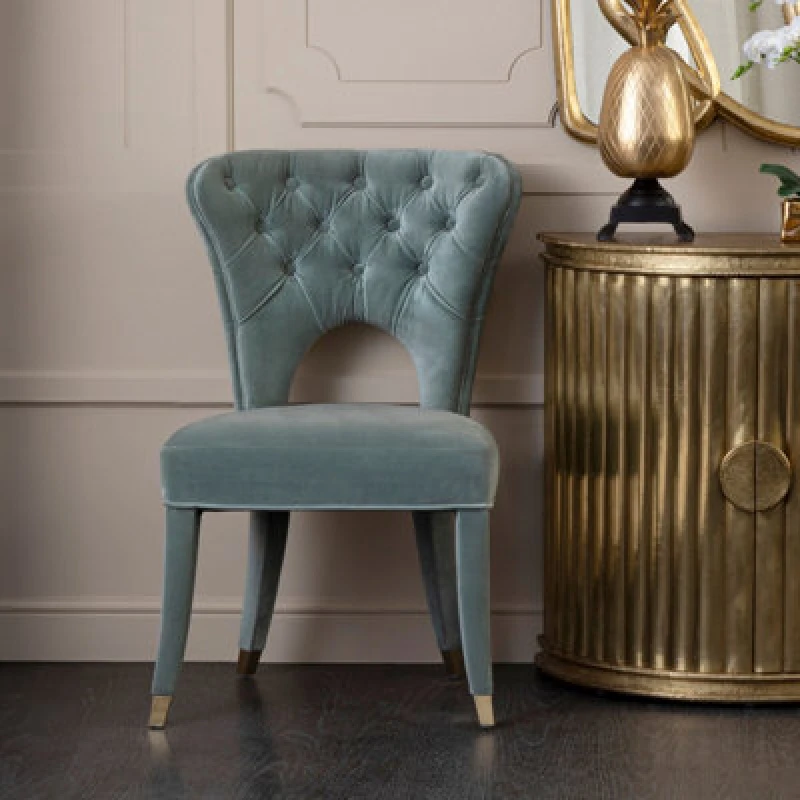Image of Orsina Blue Velvet Feature Chair,button Tufted Armchair With Gold-Tipped Legs,mahogany Lounge Chair,accent Chair