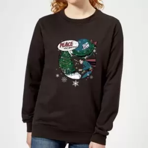 Image of DC Superman Peace On Earth Womens Christmas Jumper - Black - L - Black
