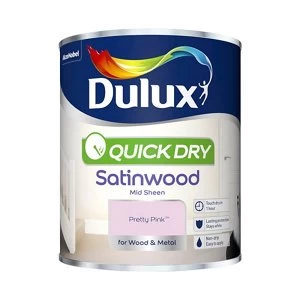 Image of Dulux Quick Dry Pretty Pink Satinwood Mid Sheen Paint 750ml