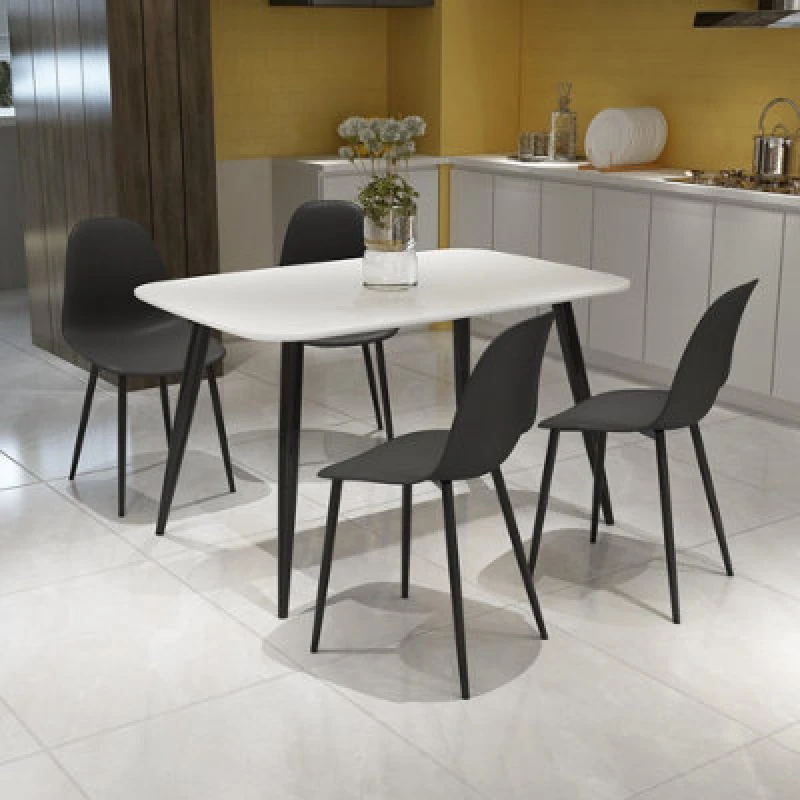 Image of Core Products Aspen White 120Cm Rectangular Dining Table With 4 Black Plastic Curve Design Chairs