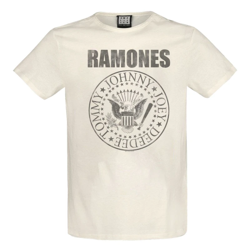 Image of Amplified Amplified Men Vintage Shield Ramones T-Shirt in White Size: X-Small White XS Male 5059699797499