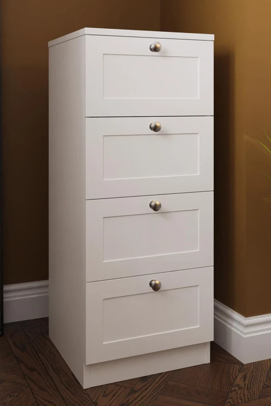 Image of FWStyle Artus Panelled 4 Drawer Chest (H) 99cm (W) 40cm (D) 40cm Extra Deep Drawers in White White Unisex