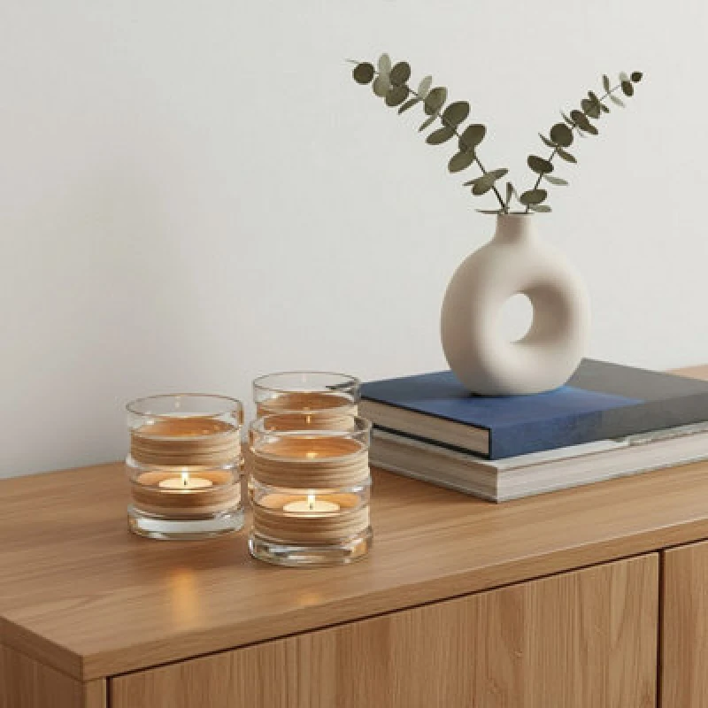 Image of Orsina Set Of 3 Natural Glass Tealight Holders, Decorative Tea Light Holders, Identical Tea Light Candle Holders