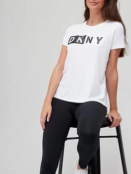 Image of DKNY SPORT Two Tone Logo Short Sleeve T-Shirt - White, Size S, Women