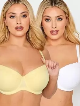 Image of Yours Yours 2 Pack Micro Lace Trim Moulded T-Shirt Bra, Yellow, Size 48Dd, Women