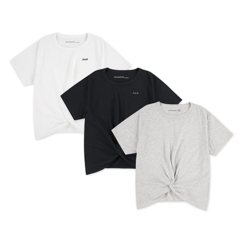 Image of Abercrombie and Fitch Kids Tie T-Shirt Cotton Set Light Grey GH3 female 7-8Y