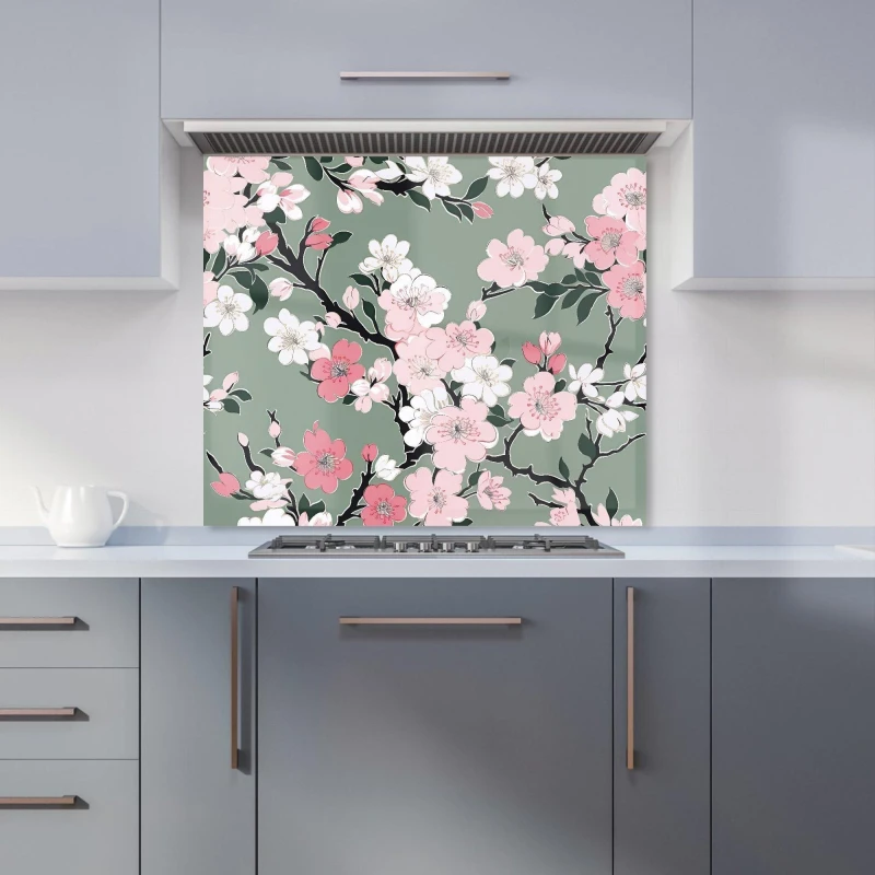 Image of Warren Reed - Designer Pink Floral Abstract Pattern Kitchen Splashback Size: 900mm x 750mm Pink Unisex 900mm x 750mm