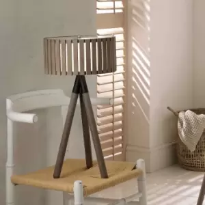 Image of Slatted Antique Wood Tripod Table Lamp