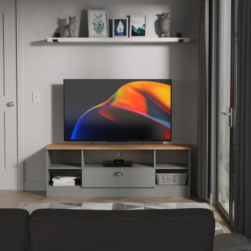 Image of Ready Assembled 2 U Albert Wide 1 Drawer TV & Media Unit (Ready Assembled) in Dark Grey Size: Large Dark Grey Unisex Large