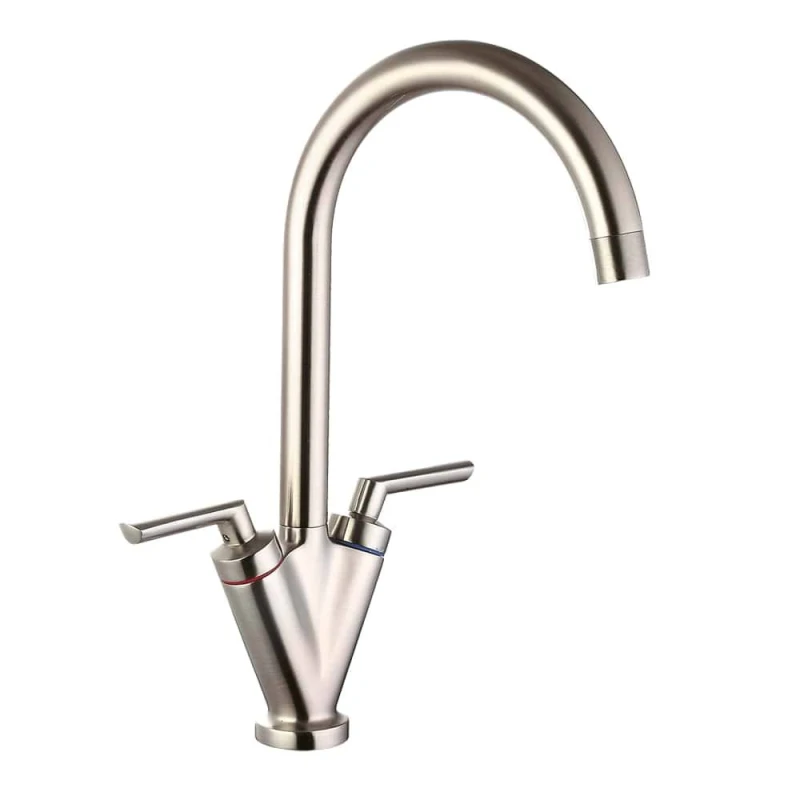 Image of Balterley 2 Lever Pull-Out Kitchen Mixer Tap Rounded Swivel Spout Brushed Nickel in Silver Silver Unisex