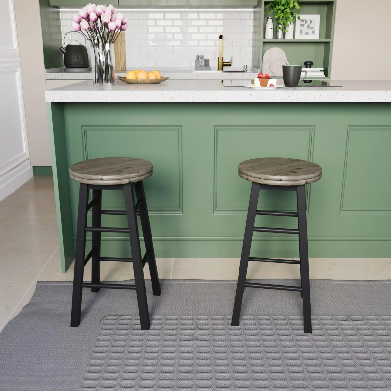 Image of Lassic Chef Vida Wooden Revolving Bar Stool - Set Of 2 Black unisex One Size