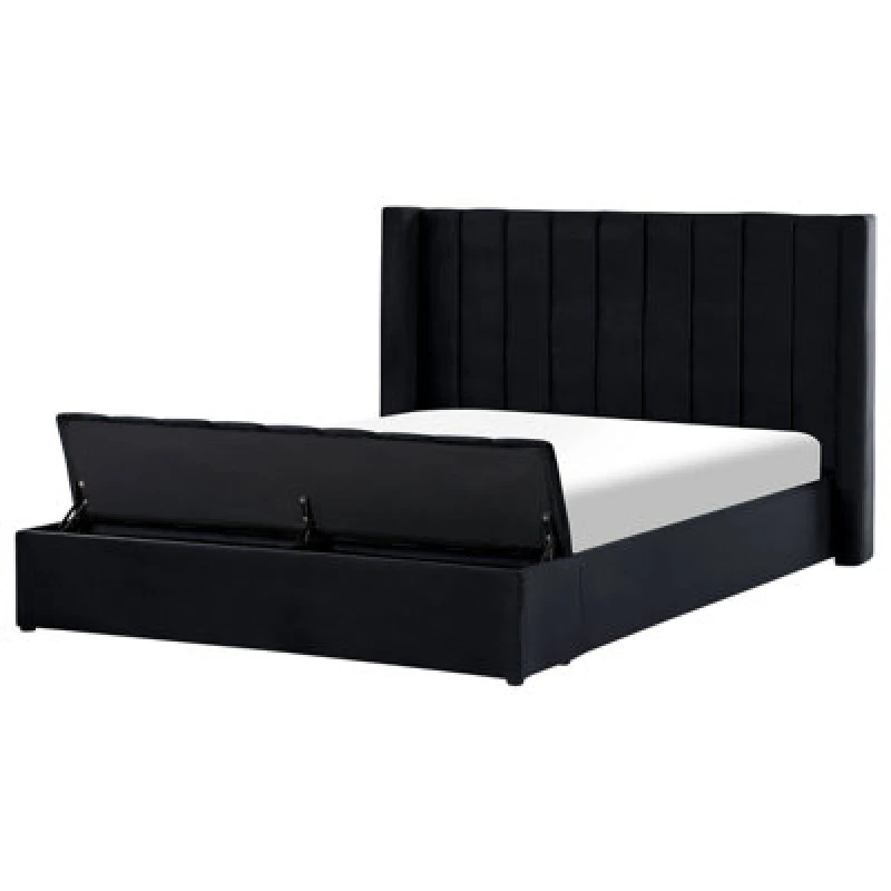 Image of Beliani Bed With Storage Bench Velvet Noyers 180 X 200 Cm (Eu Super King) Black