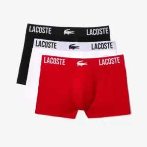 Image of Mens Lacoste Branded Jersey Trunk Three-Pack Size 3 - S Black / Red / White
