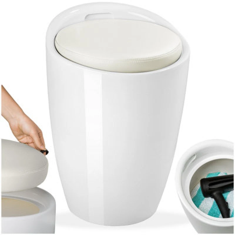 Image of Tectake Bathroom Stool Stool Living Room Hall Ottoman Foot Rest Office Footstool Faux Leather Storage - White