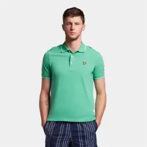 Image of Mens Tipped Polo Shirt - Green Glaze/White - M