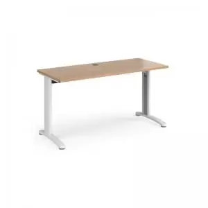 Image of TR10 straight desk 1400mm x 600mm - white frame and beech top