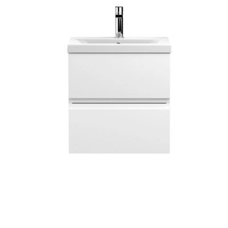 Image of Nuie Hudson Reed Urban Wall Hung 2 Drawer Vanity Unit With Mid-Edge Ceramic Basin, Modern Bathroom Furniture In Satin White, 500mm