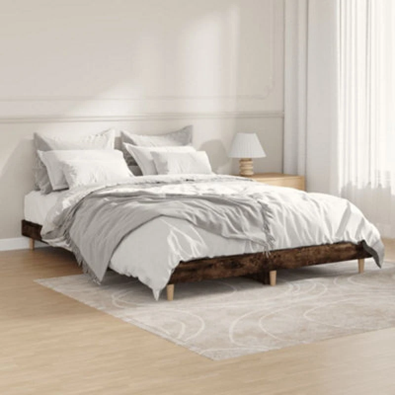 Image of VIDAXL Bed Frame without Mattress Smoked Oak 135x190cm Double Engineered Wood Vidaxl 8720845795672