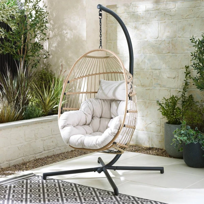 Image of FurnitureboxUK FurnitureboxUK Egg Outdoor Garden Hanging Chair in Light Brown Light Brown One Size Unisex 5056784305263